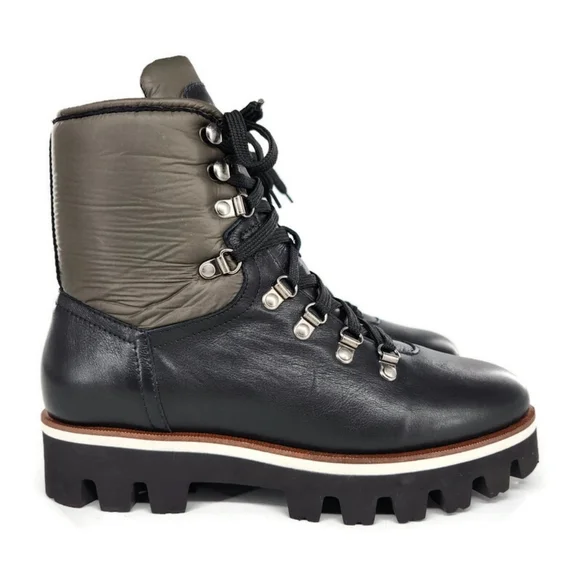 Aquatailia Morena Black & Olive Colorblock Leather Lace-Up Lug Sole Combat Boots - Picture 2 of 12